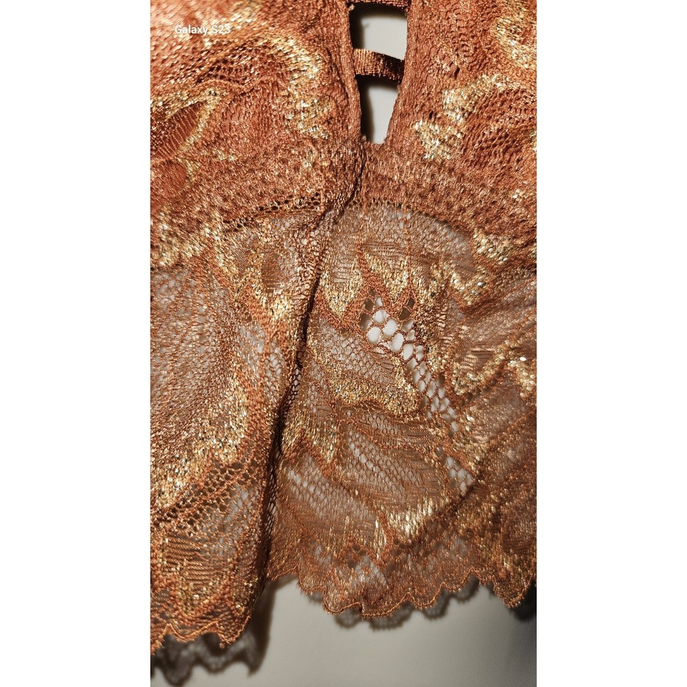 Auden Size M Whimsy Y2K Longline Lace Bralette Burnt Orange Metallic Gold Floral - Picture 5 of 9